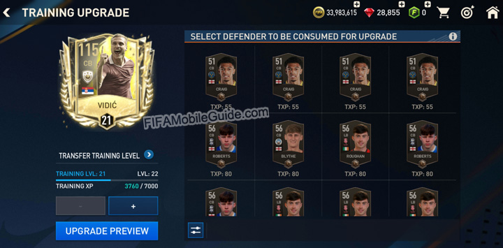 FIFA Mobile Training Upgrade