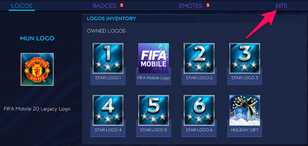 FIFA Mobile Customisation Kits Tab