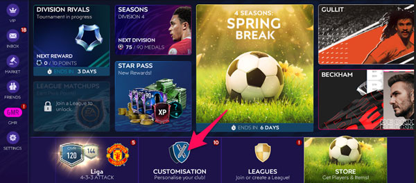 FIFA Mobile Customisation Menu