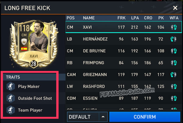 FIFA Mobile 23 Free Kick Taker Options