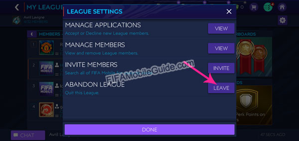 Abandon League in FIFA Mobile