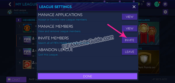 Invite Members in FIFA Mobile