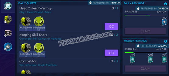FIFA Mobile 21 Rivalries Quests (Daily & Weekly)