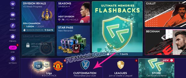 Customisation Menu in FIFA Mobile