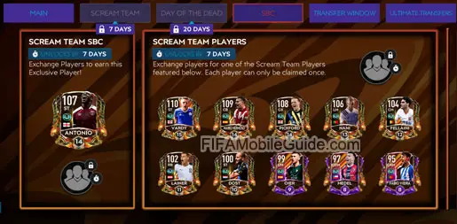 FIFA Mobile 21 Fall Festival Scream Team SBC