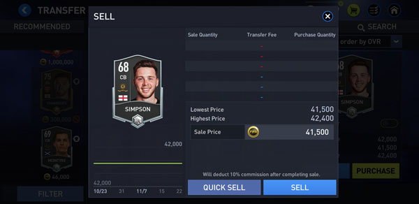 FIFA Mobile 22 Beta Quick Sell