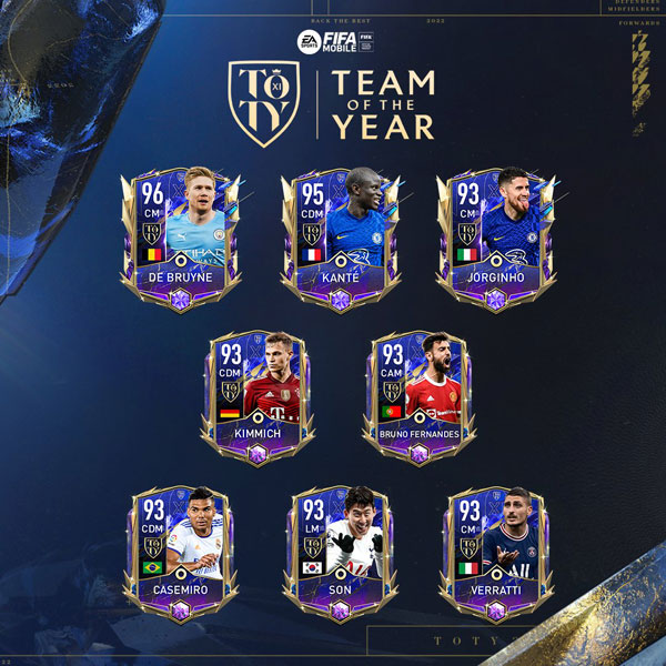 FIFA Mobile 22 TOTY Midfielder Players