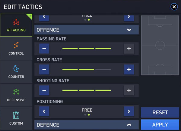 FIFA Mobile: Manager Mode Options: Offence