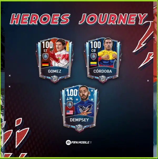 FIFA Mobile Heroes Journey Players: Gomez, Cordoba, Dempsey