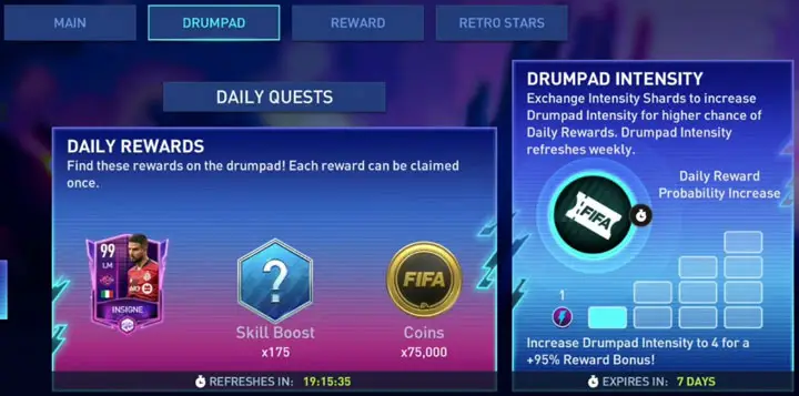 FIFA Mobile 22 Neon Nights Drumpad Daily Rewards