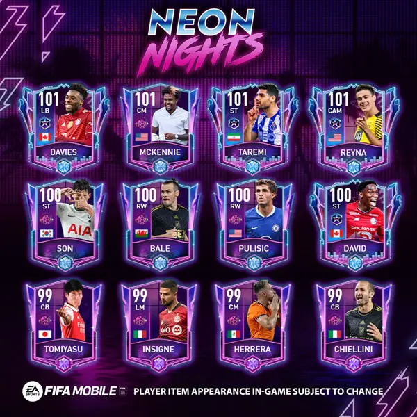 FIFA Mobile 22 Neon Nights Players