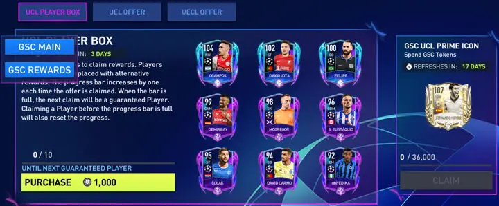 FIFA Mobile 22: Group Stage Challengers UCL Player Box