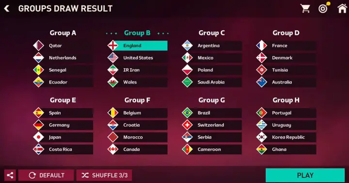 FIFA Mobile World Cup 2022 Tournament Groups Draw
