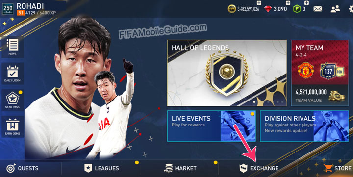 FIFA Mobile Exchange Menu