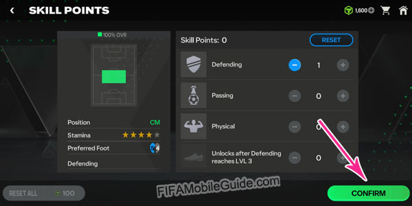EAS FC Mobile 24 Skill Points Confirm Button