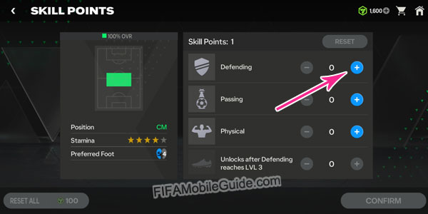 EAS FC Mobile 24 Skill Points Plus Minus Button