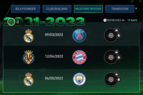 FIFA Mobile 23 Founders: Milestone Matches 2021 - 2022