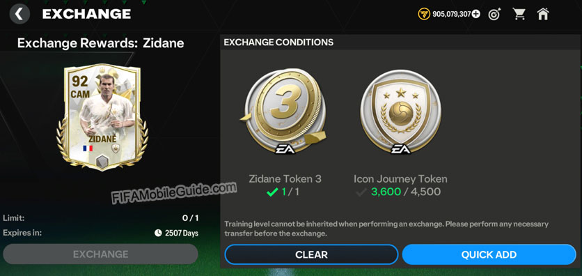 EA FC Mobile 24 Icon Journeys 92 OVR Zidane Exchange