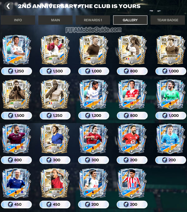 FC Mobile 26: 2nd Anniversary Gallery Players Week 1