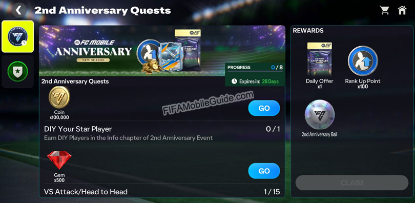 FC Mobile 26: 2nd Anniversary Quests